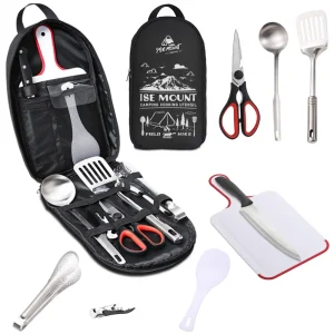 Portable 9pcs Stainless Steel Camping Kitchen Utensils Set