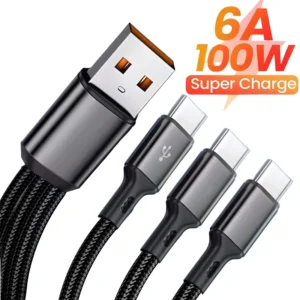 3 In 1 Fast Charging Data Cable For iPhone 17 Samsung Android Phone USB C Data Transfer Cord