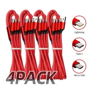 4pcs 3in1 USB-C Fast Charging Cable with Lightning Micro Type C Multi Interface